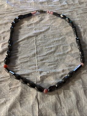 Hematite Magnetic Beaded Necklace with Pink Accent Beads